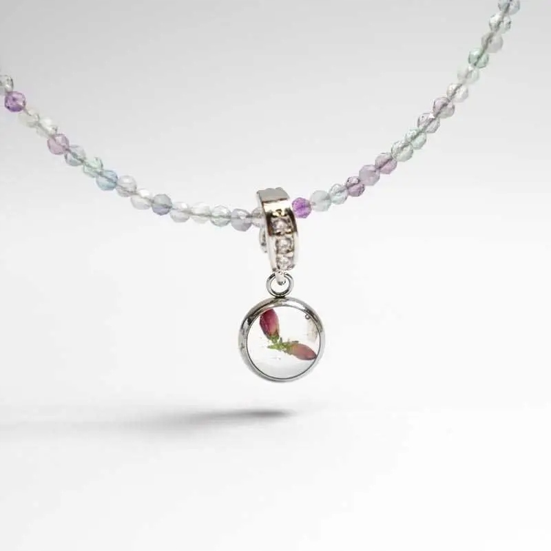 Naszyjnik Fluoryt z kwiatami Wrzosu