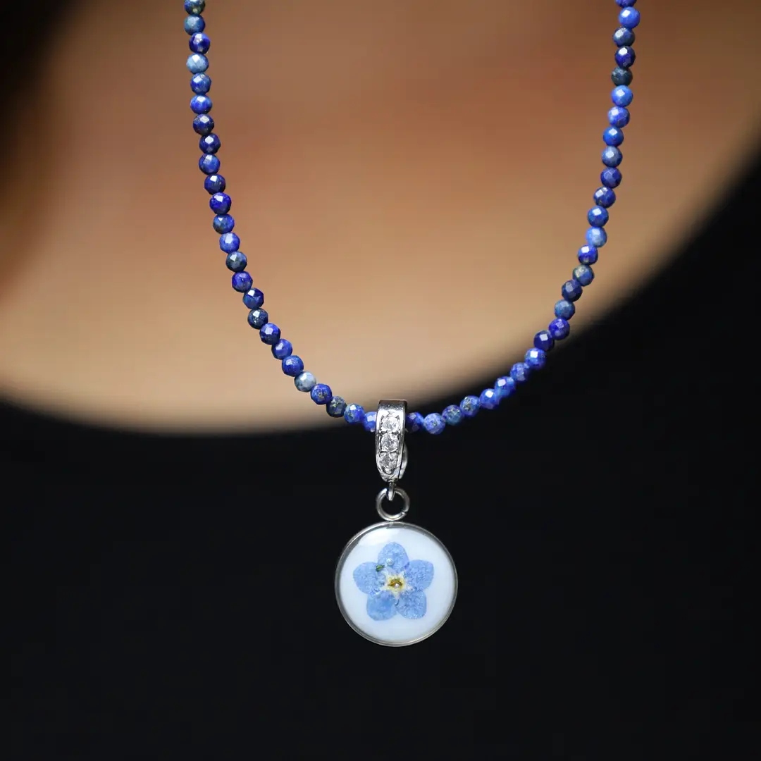 NASZYJNIK LAPIS LAZULI NIEZAPOMINAJKA