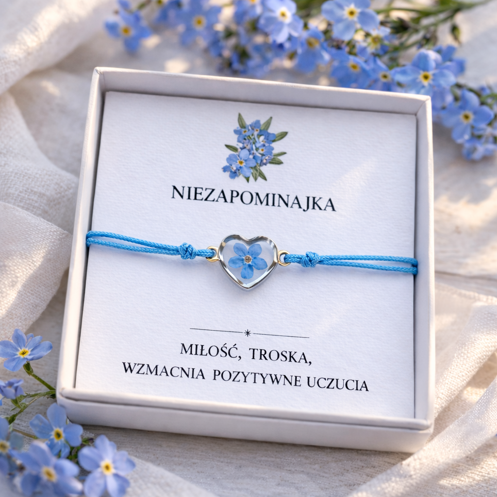 BRANSOLETKA Z NIEZAPOMINAJKĄ SERCE ♥️