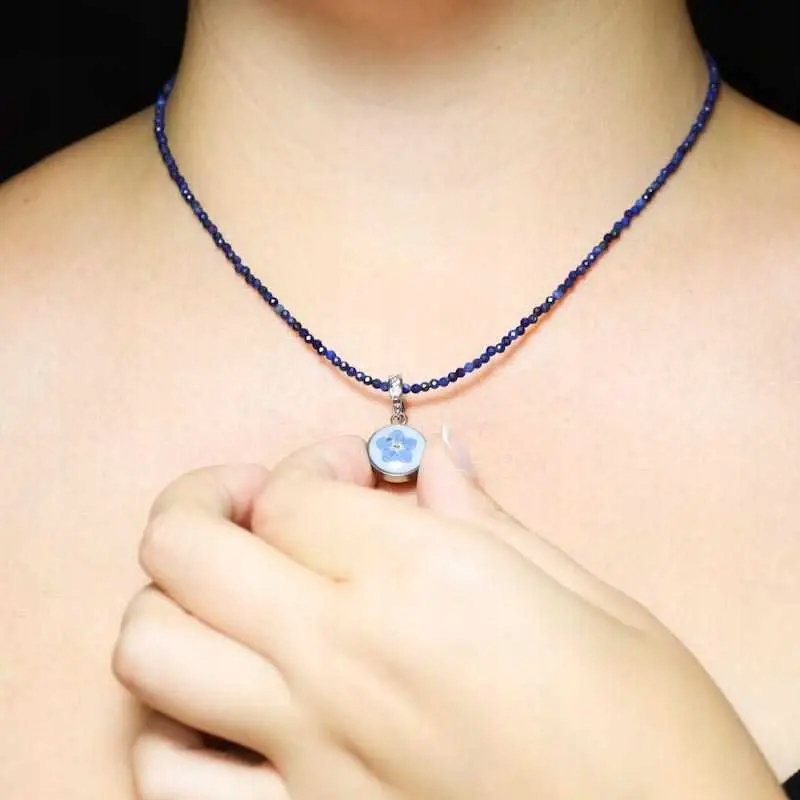 NASZYJNIK LAPIS LAZULI NIEZAPOMINAJKA
