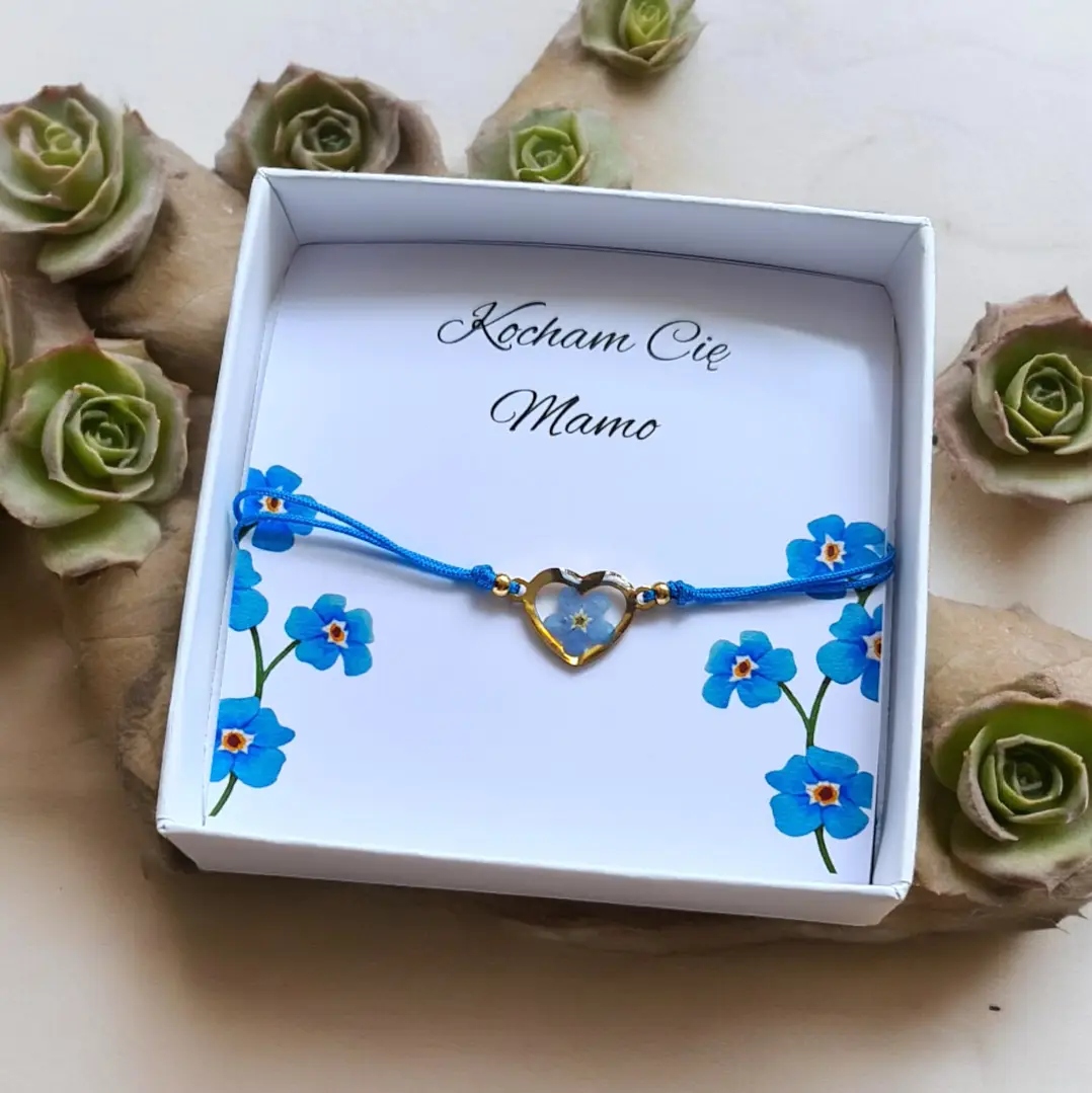 BRANSOLETKA SERCE Z NIEZAPOMINAJKĄ