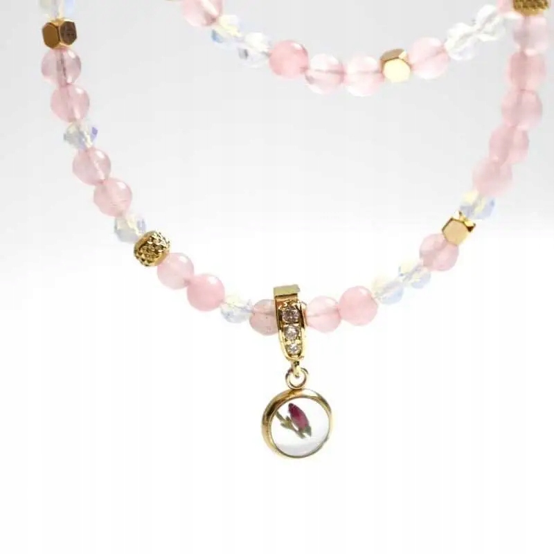 Naszyjnik wrzos kwarc różowy z opalitem