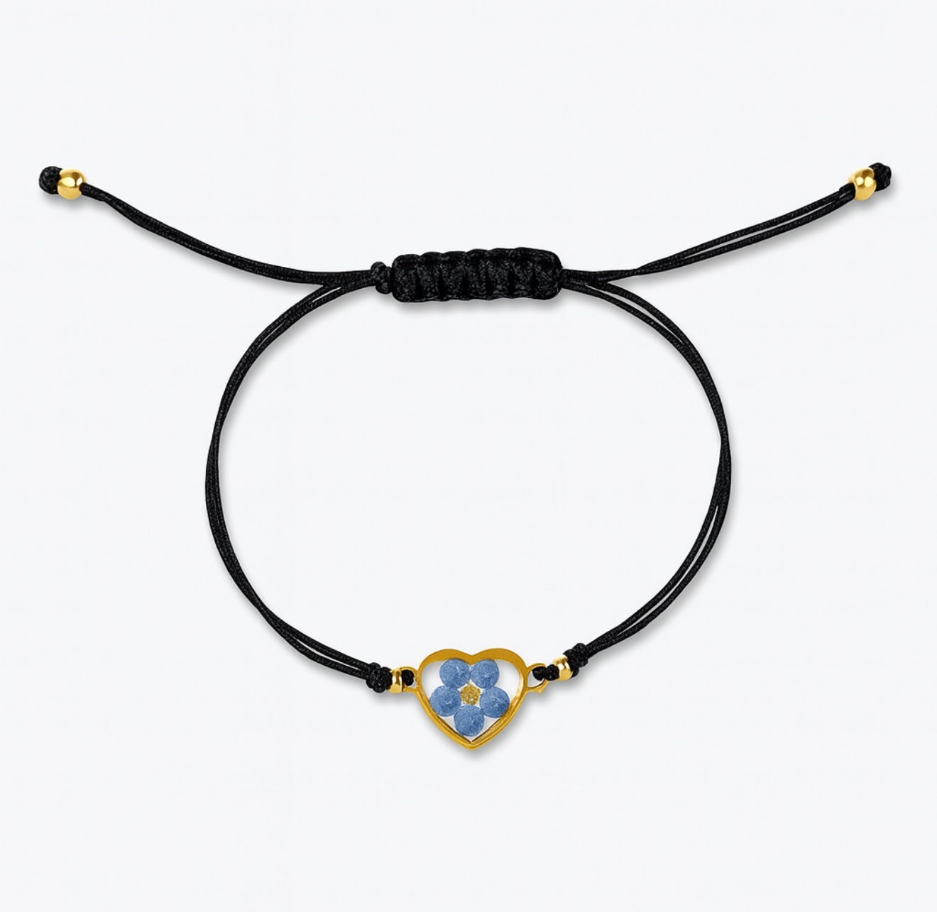 BRANSOLETKA SERCE Z NIEZAPOMINAJKĄ BIAŁE TŁO