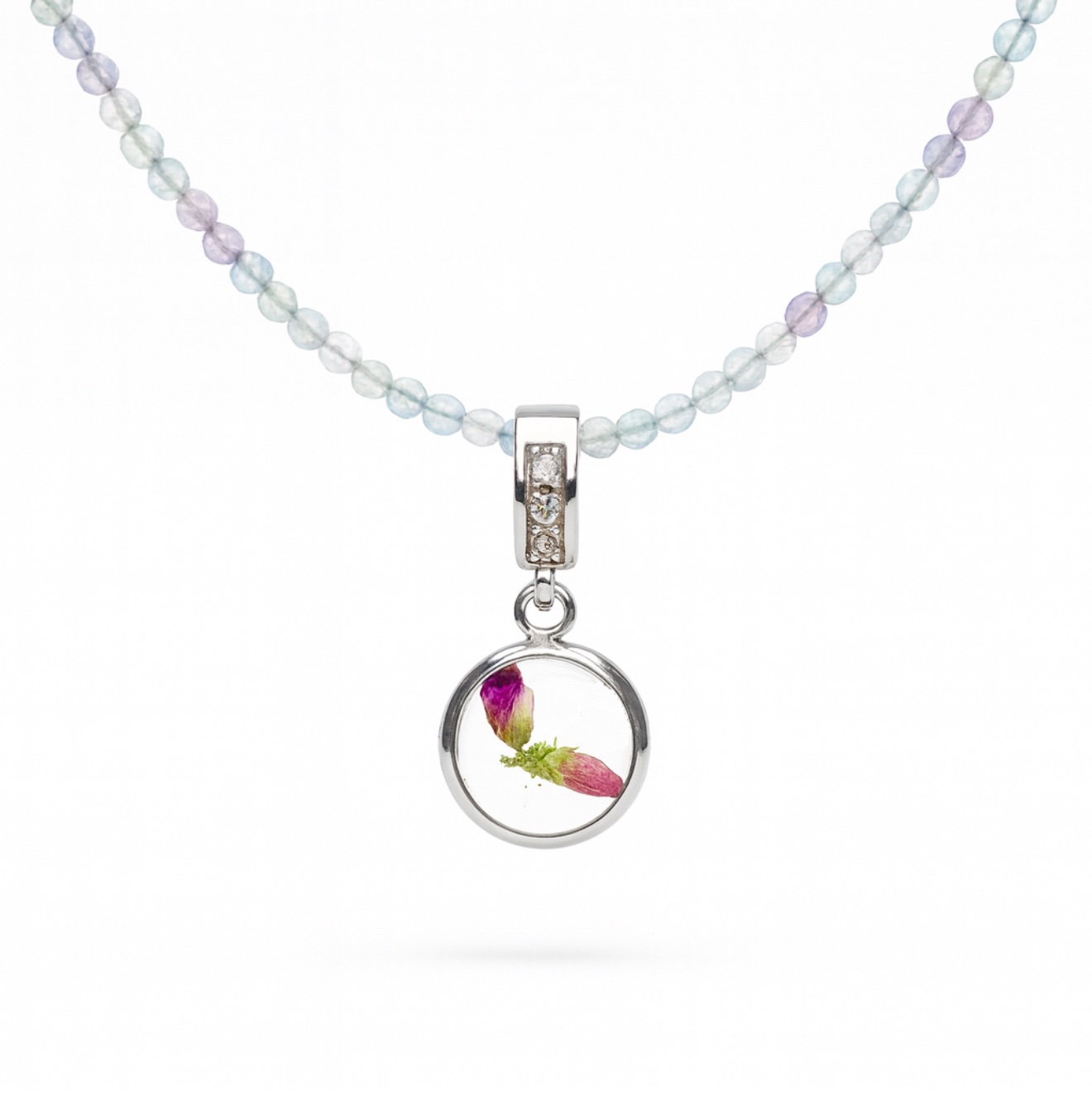 Naszyjnik Fluoryt z kwiatami Wrzosu