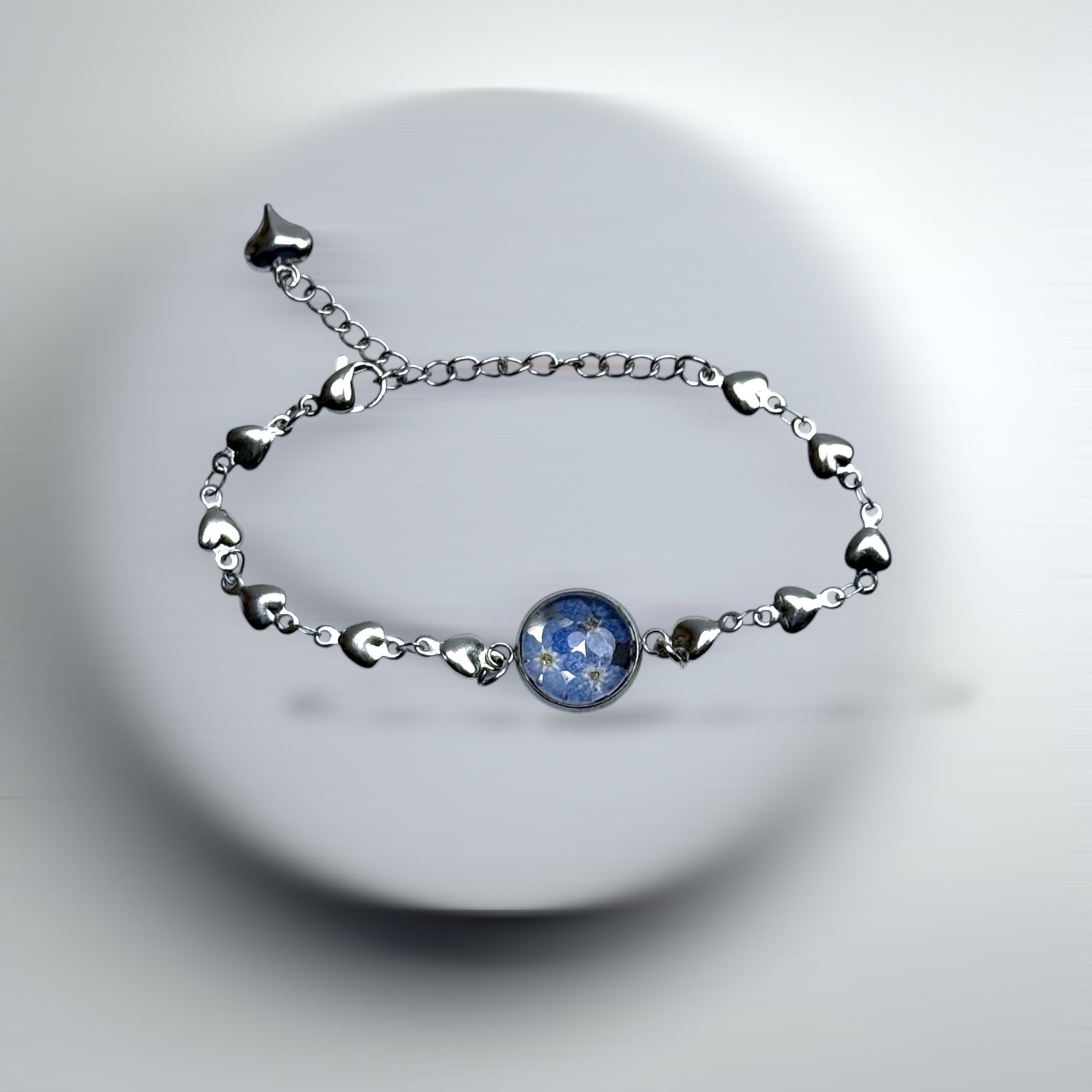 BRANSOLETKA Z KWIATAMI NIEZAPOMINAJKI ŁAŃCUSZEK