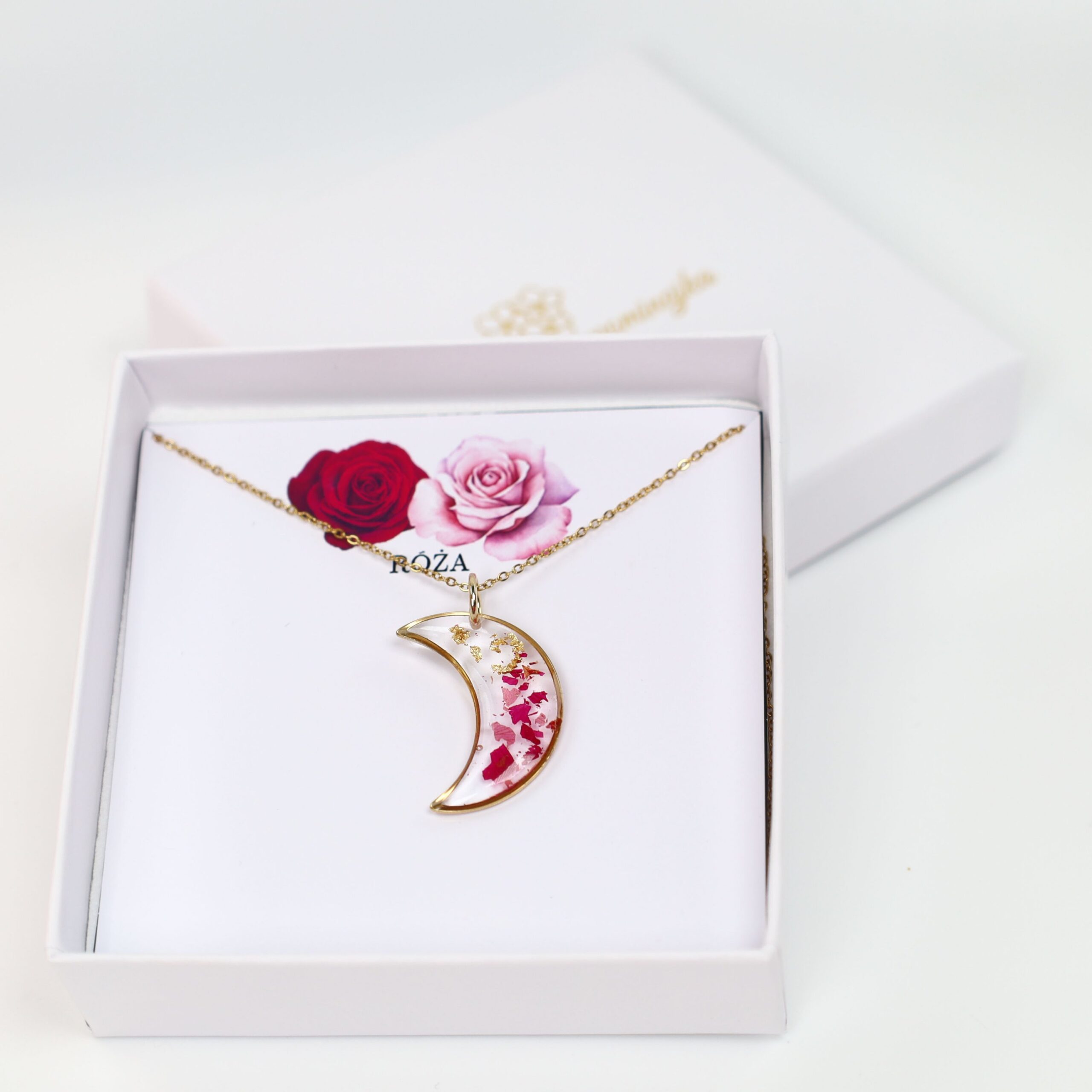 NASZYJNIK RÓŻA LUNA ZE ZŁOTEM