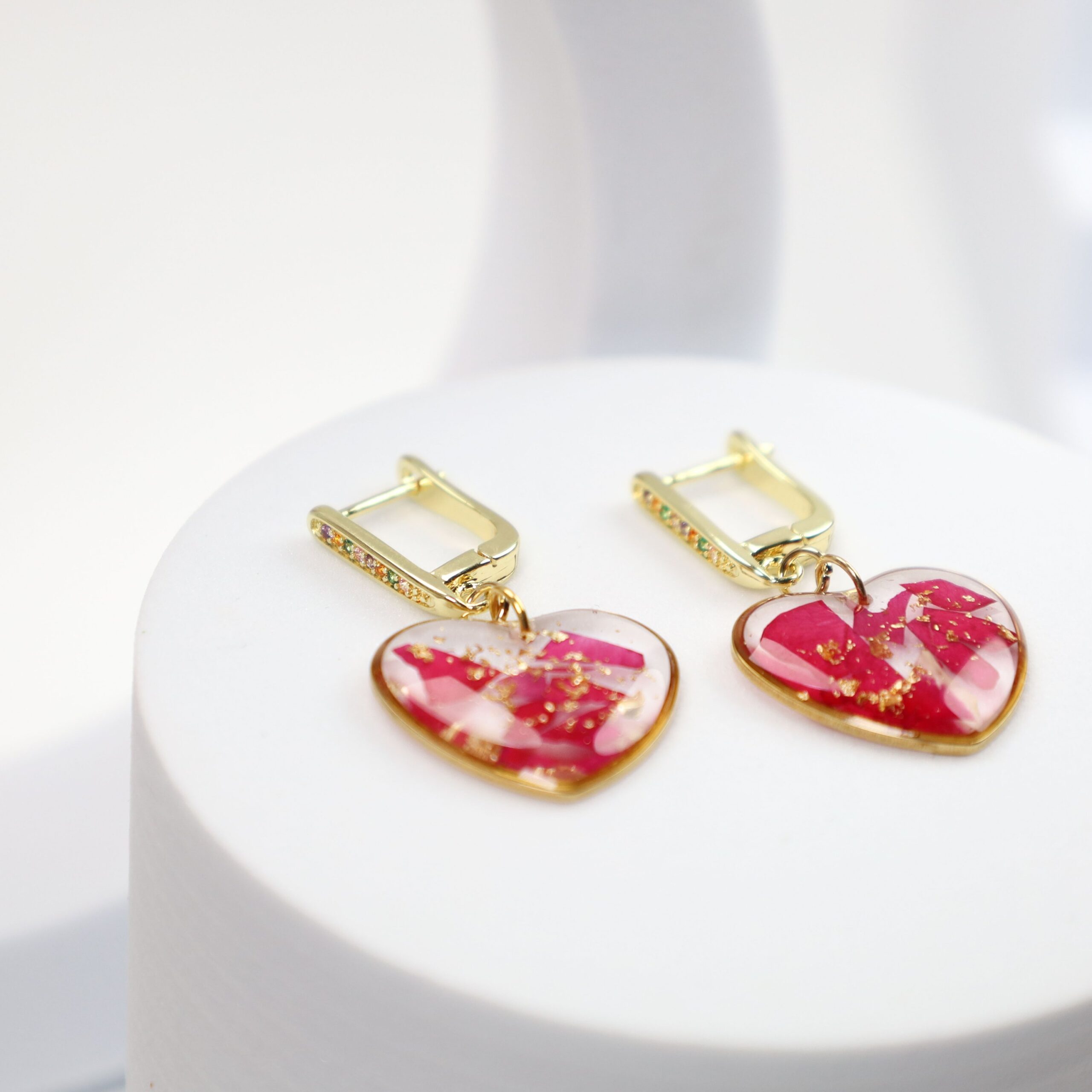 KOLCZYKI PŁATEK RÓŻY KOLOROWA CYRKONIA