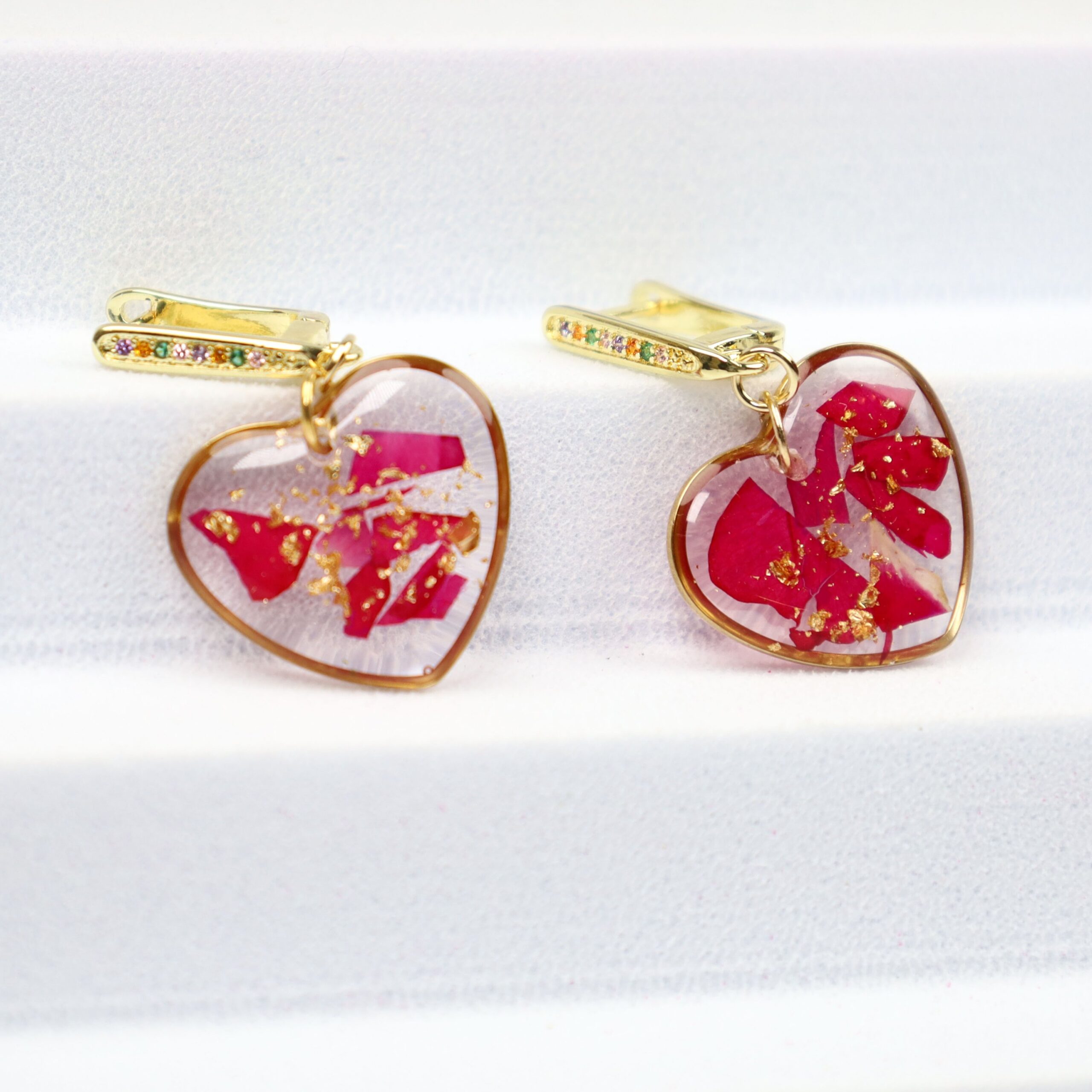 KOLCZYKI PŁATEK RÓŻY KOLOROWA CYRKONIA