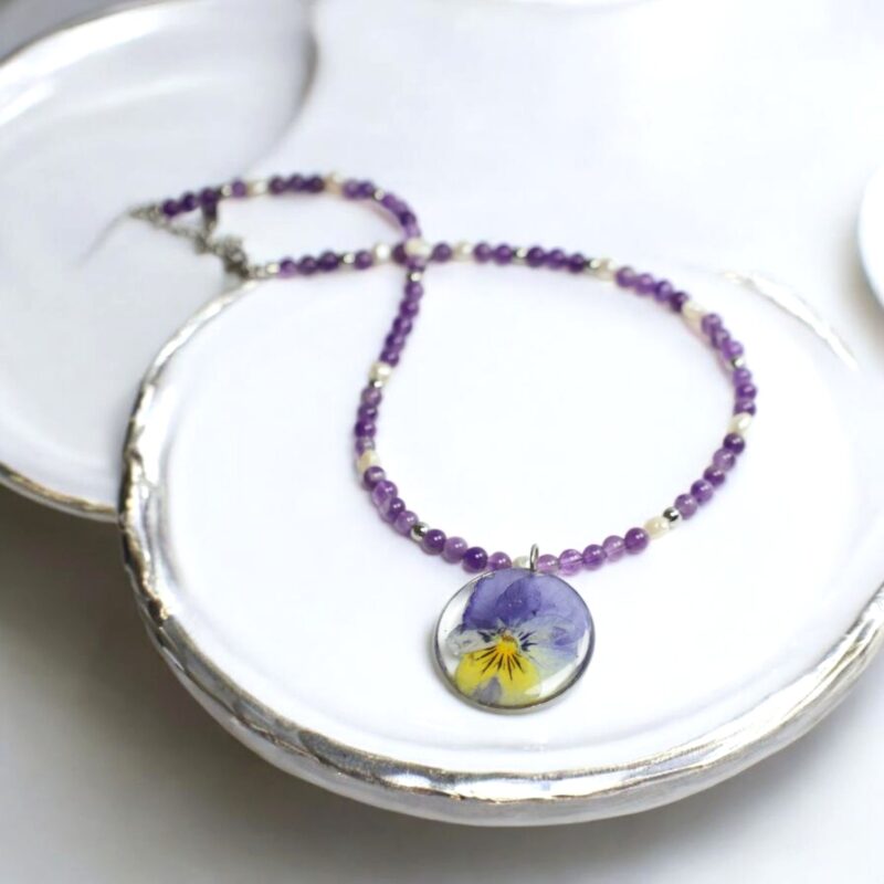 NASZYJNIK BRATEK AMETYST Z PERŁĄ