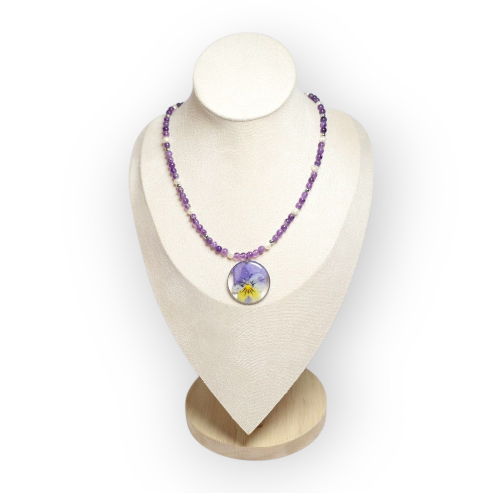 NASZYJNIK BRATEK AMETYST Z PERŁĄ