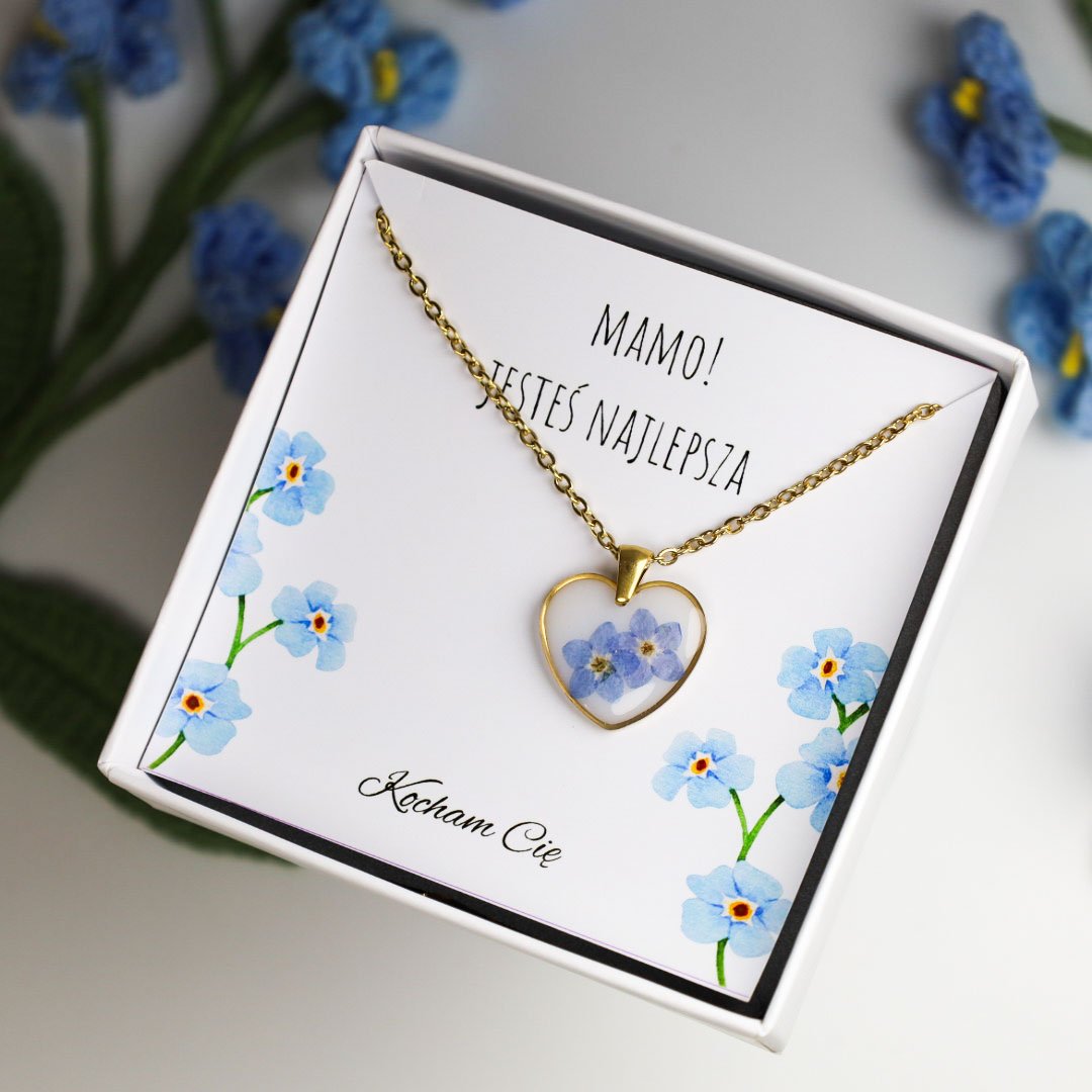 NASZYJNIK SERCE Z NIEZAPOMINAJKĄ