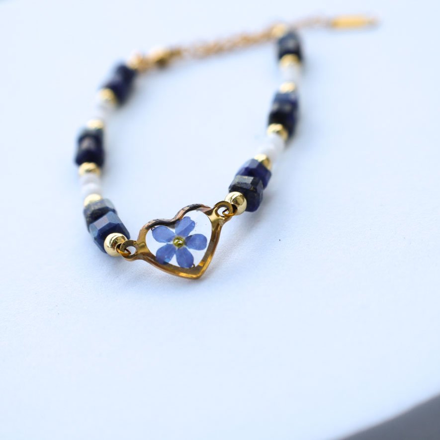 BRANSOLETKA Z NIEZAPOMINAJKĄ LAPIS LAZULI I KAMIEŃ KSIĘŻYCOWY