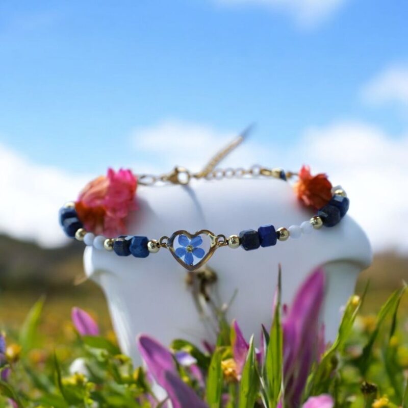 BRANSOLETKA Z NIEZAPOMINAJKĄ LAPIS LAZULI I KAMIEŃ KSIĘŻYCOWY