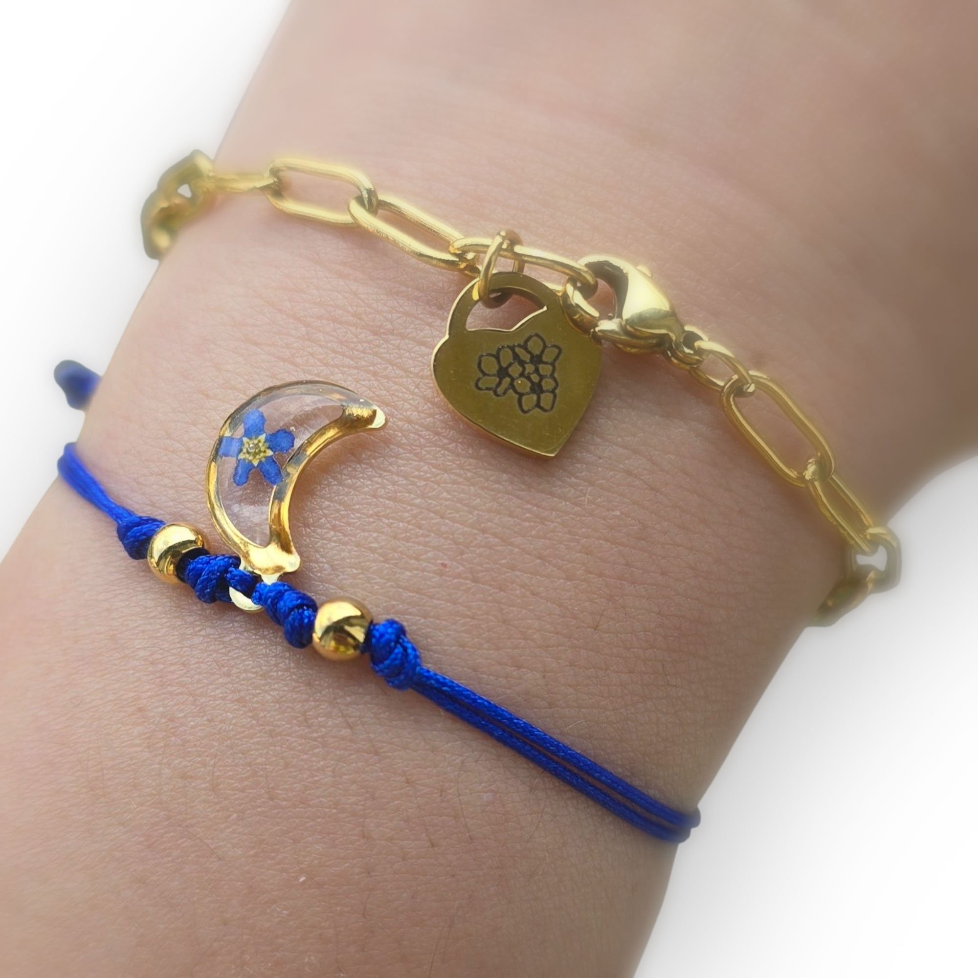 BRANSOLETKA KSIĘŻYC Z NIEZAPOMINAJKĄ