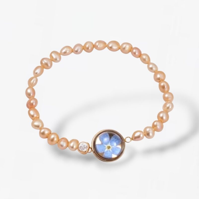BRANSOLETKA Z NIEZAPOMINAJKĄ RÓŻOWA PERŁA