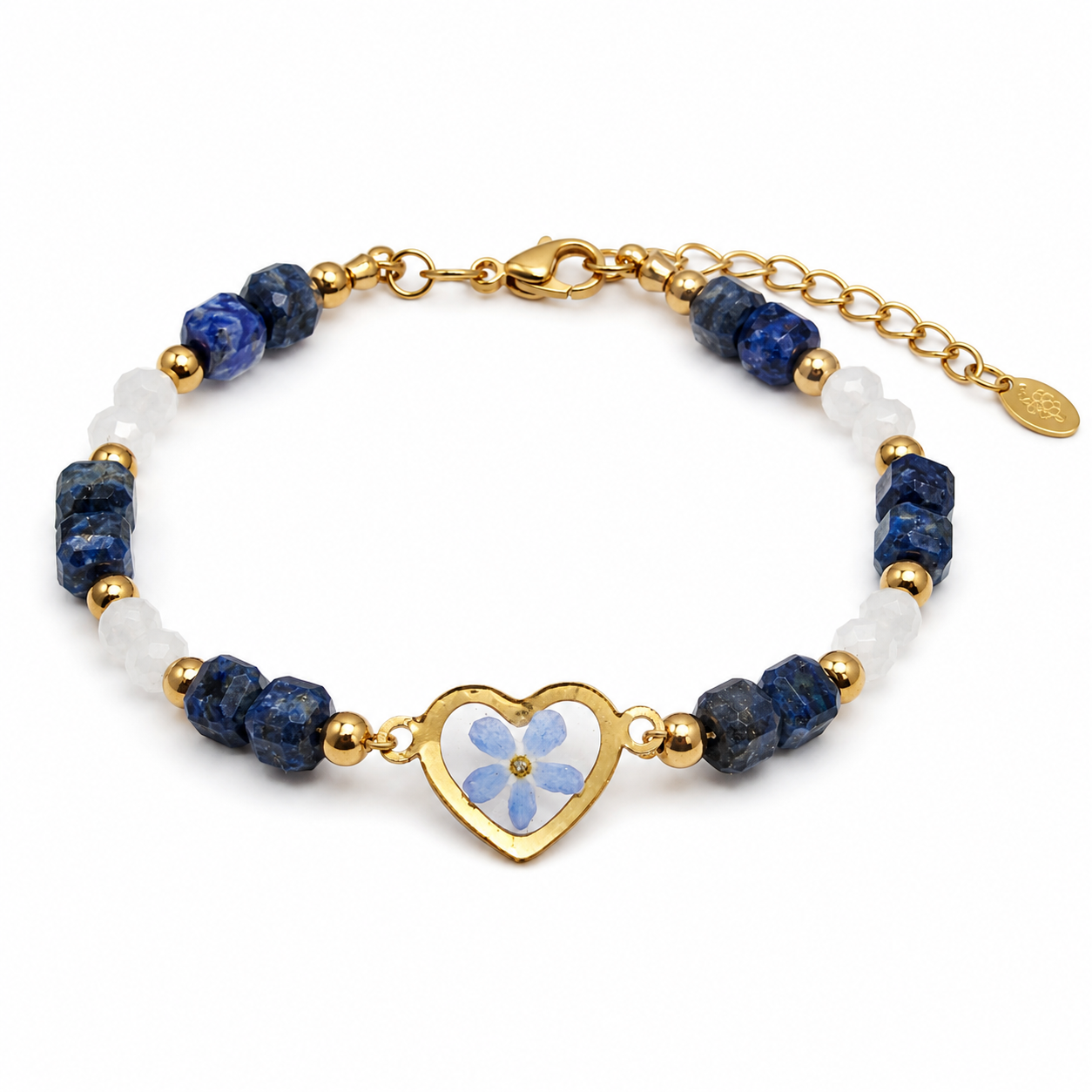 BRANSOLETKA Z NIEZAPOMINAJKĄ LAPIS LAZULI I KAMIEŃ KSIĘŻYCOWY