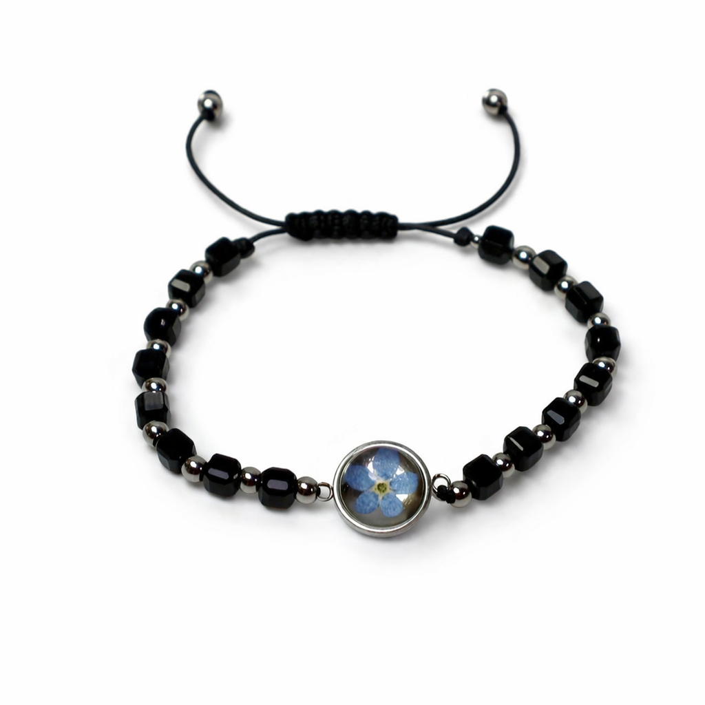 BRANSOLETKA OCHRONNA Z NIEZAPOMINAJKĄ TURMALIN