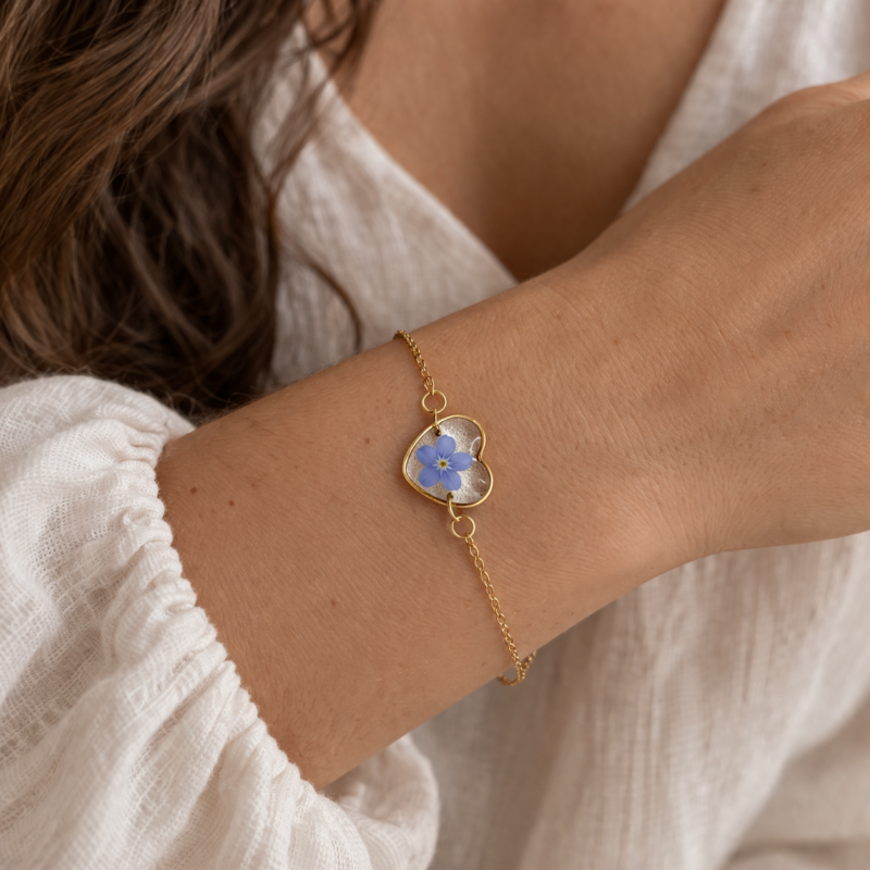 BRANSOLETKA SERCE NIEZAPOMINAJKI ŁAŃCUSZRK