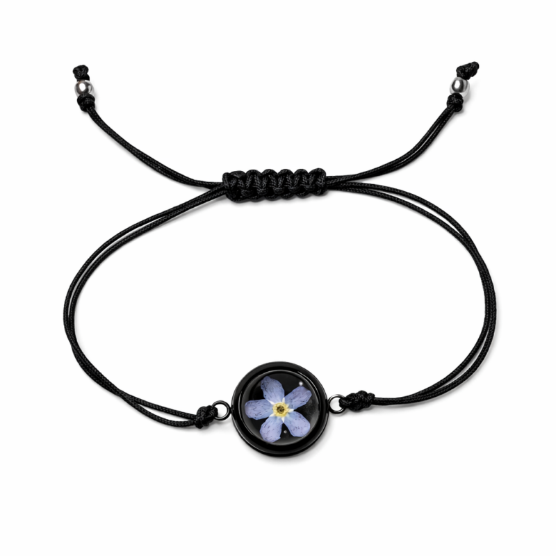 Bransoletka okrągła czarna z Niezapominajką