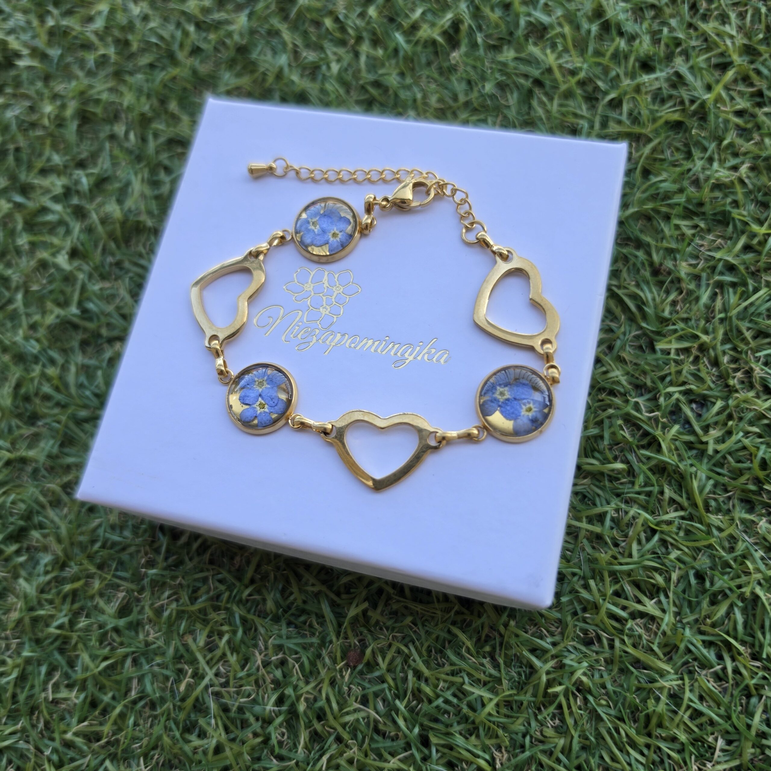 BRANSOLETKA Z NIEZAPOMINAJKAMI HEART
