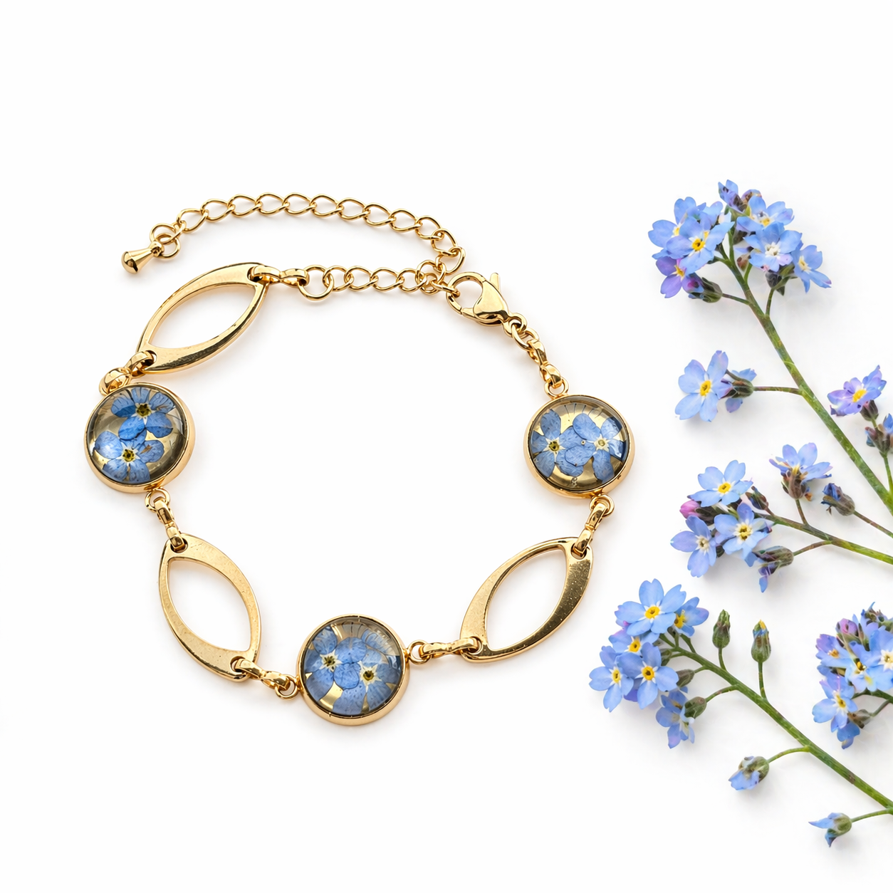 BRANSOLETKA Z NIEZAPOMINAJKAMI ELEGANT