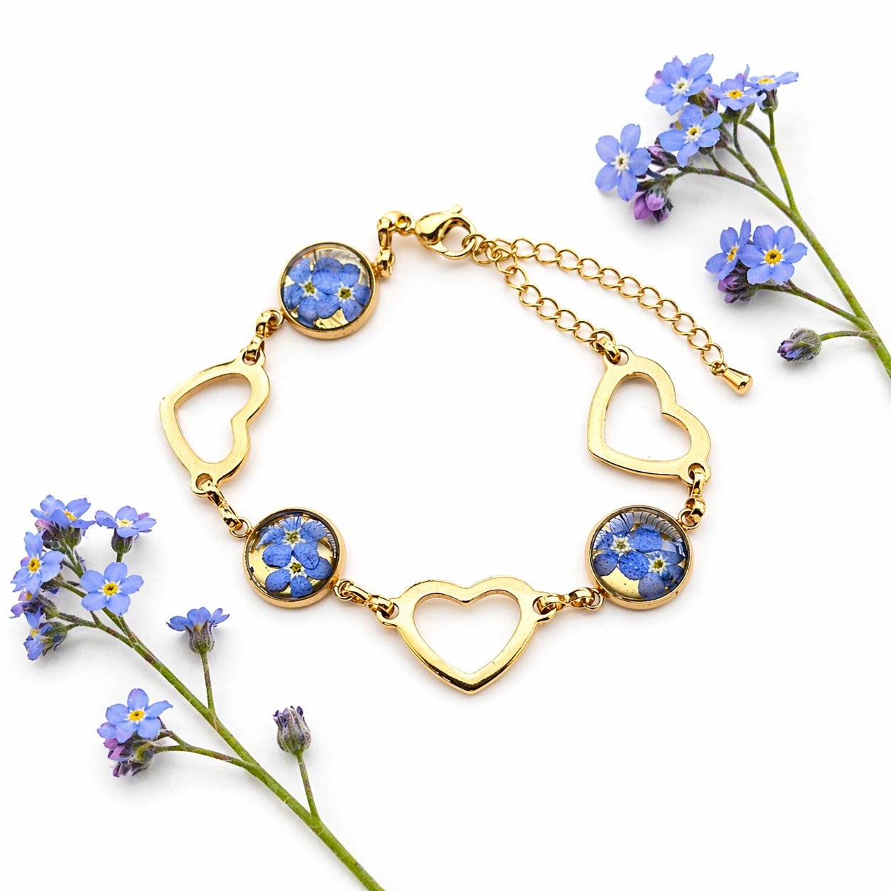 BRANSOLETKA Z NIEZAPOMINAJKAMI HEART