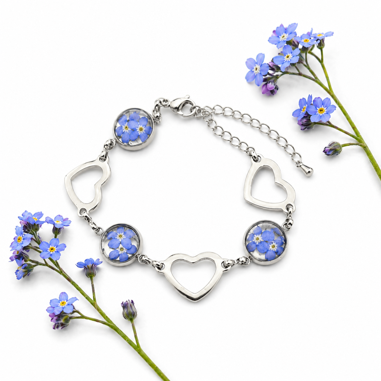 BRANSOLETKA Z NIEZAPOMINAJKAMI HEART