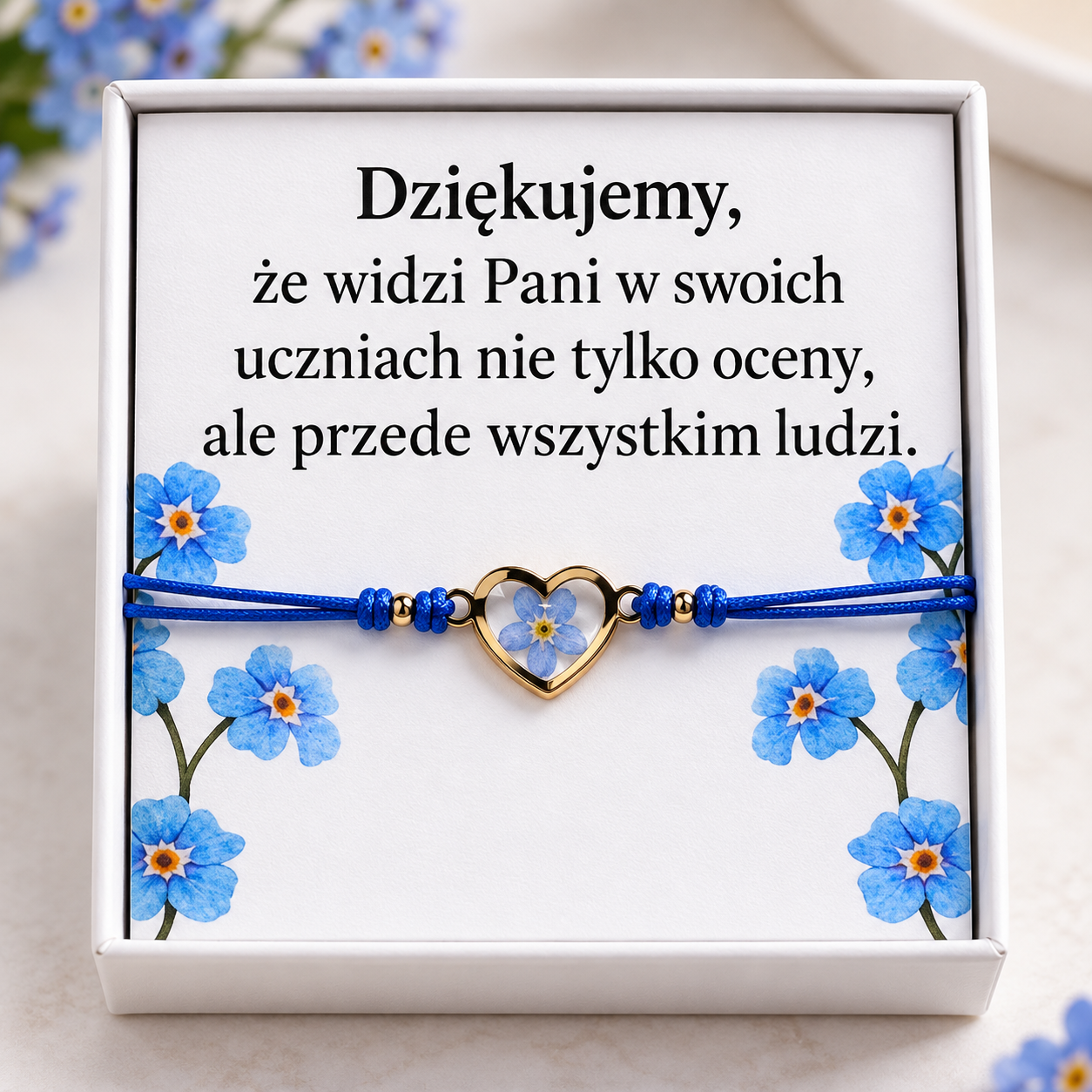 BRANSOLETKA Z NIEZAPOMINAJKĄ SERCE CHABER